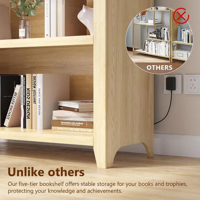 Alt view image 6 of 6 - Arched Bookcase 5 Tier - Bookshelf with LED Sensor Lights Light Wood | 3 Color LED Sensor Lights, Thickened Wooden Design, Display Shelf, For Living Room Bathroom, Bookshelf Storage Organizer