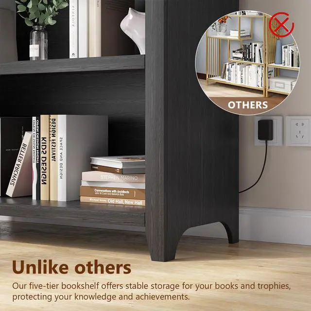 Alt view image 6 of 6 - Arch Bookcase - 5 Tiers Bookshelf with 3 Colors LED Sensor Lights and Thickened Wooden Design Display Shelf for Lego Books Bathroom Living Room - Ideal Gift (Black)