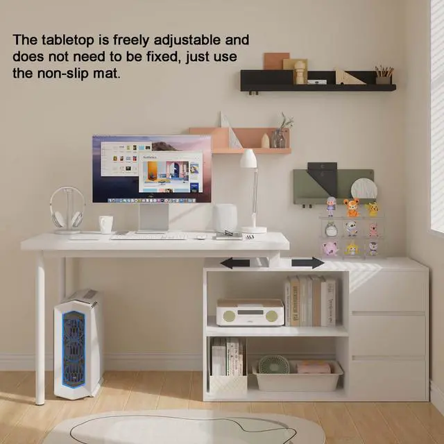 Alt view image 4 of 6 - L Shaped Computer Desk, 47 Inch Home Office Desk with File Drawers & Storage Shelves, Small Corner Computer Desk for Small Space (White)