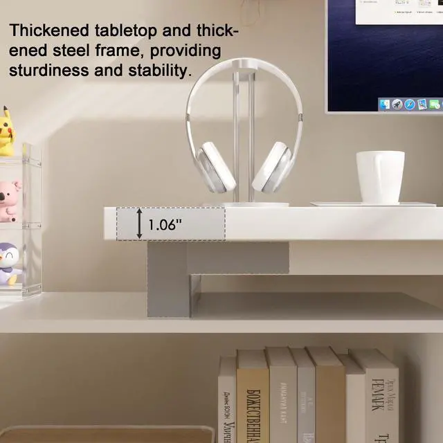 Alt view image 6 of 6 - L Shaped Computer Desk, 47 Inch Home Office Desk with File Drawers & Storage Shelves, Small Corner Computer Desk for Small Space (White)