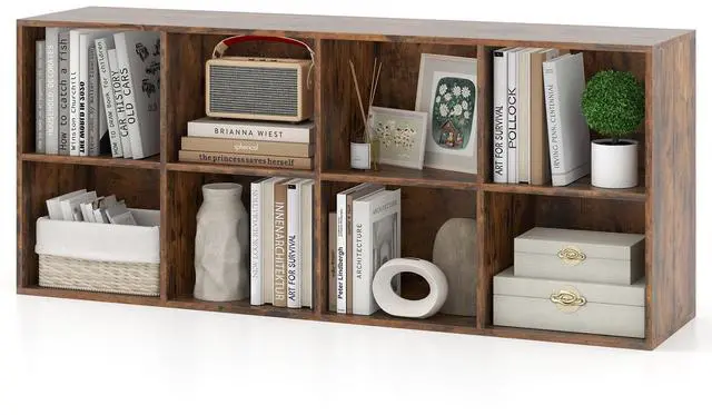 Main image of 8-Cube Bookcase, Floor Standing Bookshelf with Storage & 2 Anti-Tipping Kits, Open Storage Organizer, Cubby Wooden Book Shelf for Living Room, Study (Rustic Brown, 8-Cube)