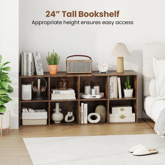Alt view image 5 of 6 - 8-Cube Bookcase, Floor Standing Bookshelf with Storage & 2 Anti-Tipping Kits, Open Storage Organizer, Cubby Wooden Book Shelf for Living Room, Study (Rustic Brown, 8-Cube)