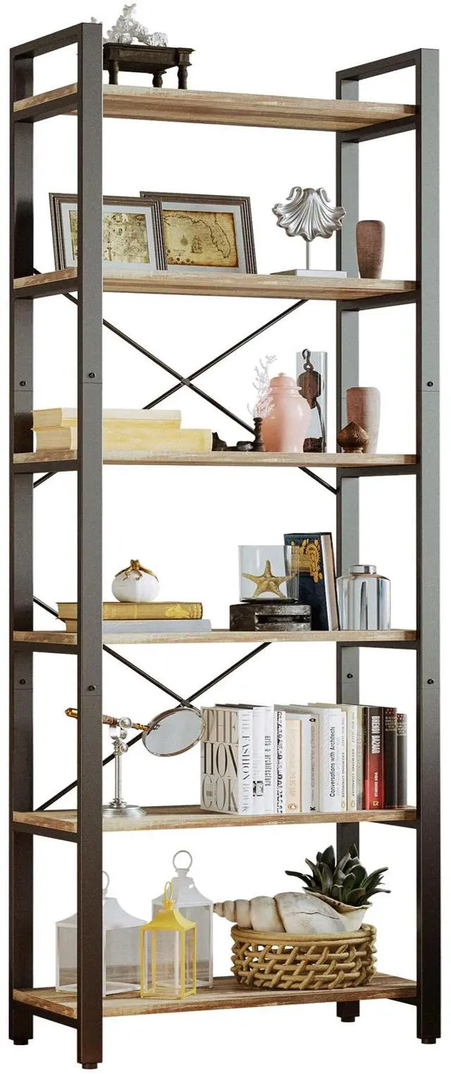 Main image of Bookshelf 6-Tier Ladder Shelf 110 lbs or Shelf Display Shelf Vintage Industrial Style Bookcase for Home Office, Living Room