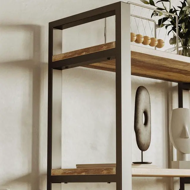 Alt view image 4 of 6 - Bookshelf 6-Tier Ladder Shelf 110 lbs or Shelf Display Shelf Vintage Industrial Style Bookcase for Home Office, Living Room