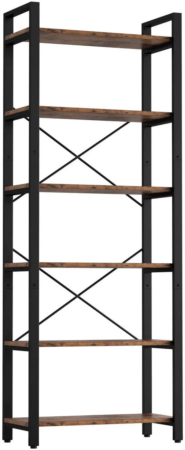 Main image of Bookshelf 6-Tier Ladder Shelf 110lbs Display Shelf Vintage Industrial Style Bookcase for Home Office, Living Room