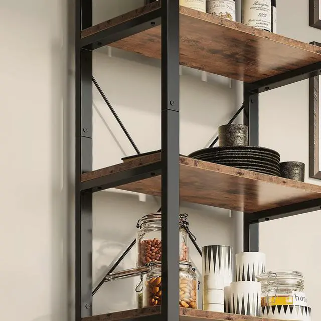 Alt view image 5 of 6 - Bookshelf 6-Tier Ladder Shelf 110lbs Display Shelf Vintage Industrial Style Bookcase for Home Office, Living Room