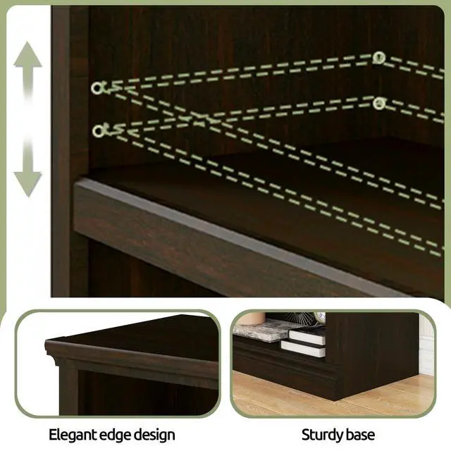Alt view image 4 of 6 - Low Horizontal Bookshelf Double Wide 64" 2-Tier Bookcase 4 Cube Storage Organizer Cherry Wood Bookcases for Bedroom and Home Office Decor Display
