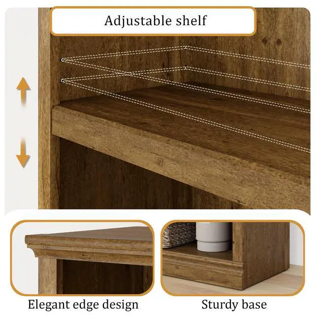 Alt view image 3 of 6 - Bookshelf Double Wide 64 2-Tier Bookcase Vintage Oak 4 Cube Storage Organizer Wooden Bookcases for Bedroom and Home Office Decor Display