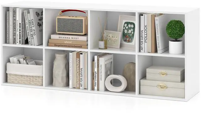 Main image of 8-Cube Bookcase, 3-Tier Cubby Bookshelf, Horizontal Vertical Display Rack with Anti-Tipping Kits, Modern Storage Organizer Shelf Unit for Bedroom, Living Room, Study (White, 8-Cube)