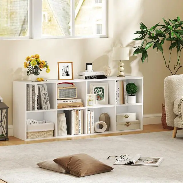 Alt view image 2 of 6 - 8-Cube Bookcase, 3-Tier Cubby Bookshelf, Horizontal Vertical Display Rack with Anti-Tipping Kits, Modern Storage Organizer Shelf Unit for Bedroom, Living Room, Study (White, 8-Cube)