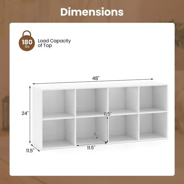 Alt view image 3 of 6 - 8-Cube Bookcase, 3-Tier Cubby Bookshelf, Horizontal Vertical Display Rack with Anti-Tipping Kits, Modern Storage Organizer Shelf Unit for Bedroom, Living Room, Study (White, 8-Cube)