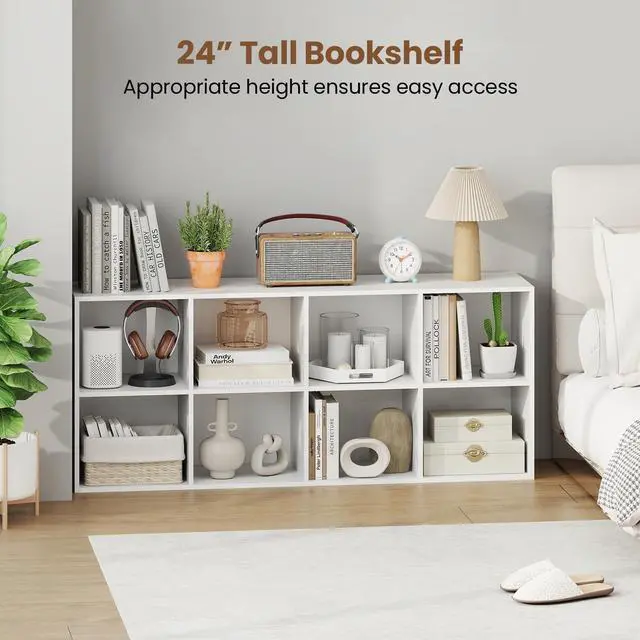 Alt view image 5 of 6 - 8-Cube Bookcase, 3-Tier Cubby Bookshelf, Horizontal Vertical Display Rack with Anti-Tipping Kits, Modern Storage Organizer Shelf Unit for Bedroom, Living Room, Study (White, 8-Cube)