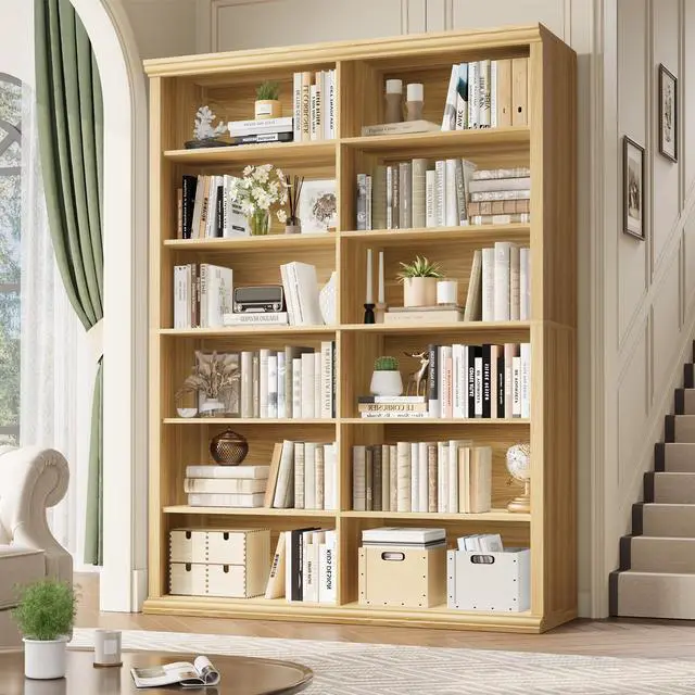 Main image of 71.8" L *47.2W Wooden Bookcase and Bookshelf Extra Large Bookshelf with Double Storage, Elegant Design for Living Room, Office, and Apartment (Brown)