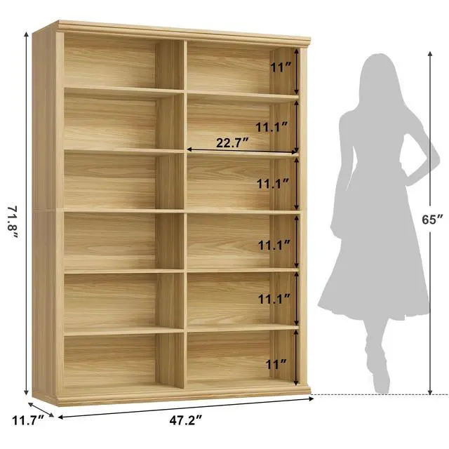 Alt view image 2 of 6 - 71.8" L *47.2W Wooden Bookcase and Bookshelf Extra Large Bookshelf with Double Storage, Elegant Design for Living Room, Office, and Apartment (Brown)