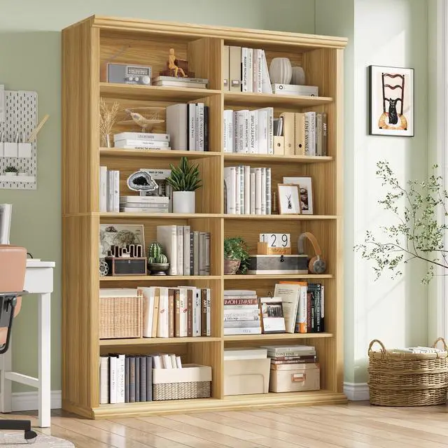 Alt view image 3 of 6 - 71.8" L *47.2W Wooden Bookcase and Bookshelf Extra Large Bookshelf with Double Storage, Elegant Design for Living Room, Office, and Apartment (Brown)