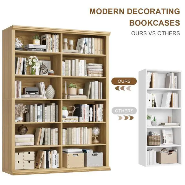Alt view image 5 of 6 - 71.8" L *47.2W Wooden Bookcase and Bookshelf Extra Large Bookshelf with Double Storage, Elegant Design for Living Room, Office, and Apartment (Brown)