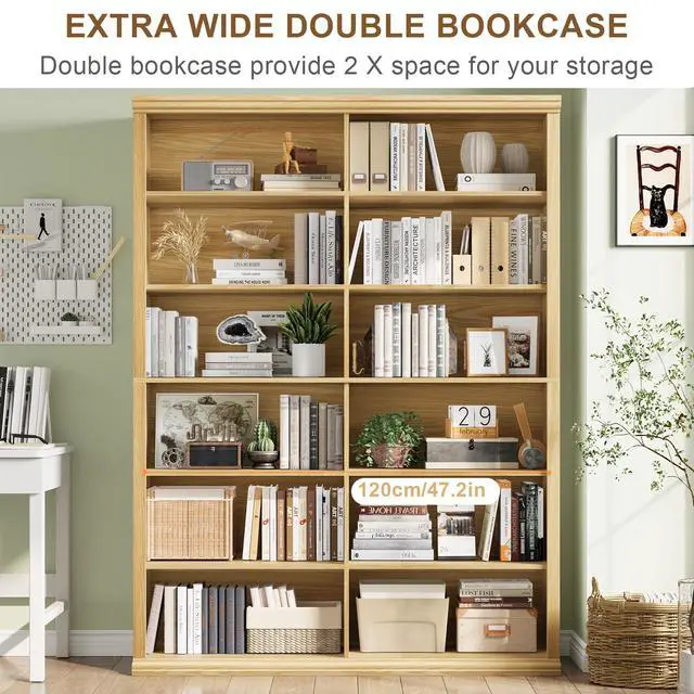 Alt view image 6 of 6 - 71.8" L *47.2W Wooden Bookcase and Bookshelf Extra Large Bookshelf with Double Storage, Elegant Design for Living Room, Office, and Apartment (Brown)