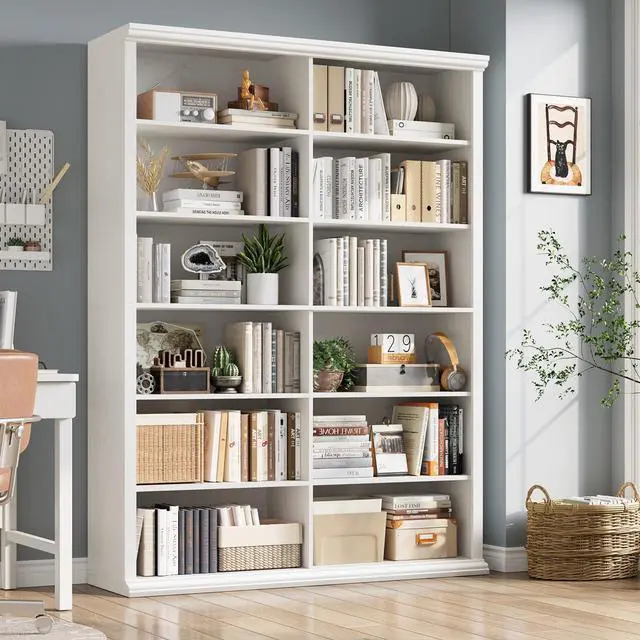 Alt view image 3 of 6 - 71.8" L *47.2W Wooden Bookcase and Bookshelf Extra Large Bookshelf with Double Storage, Elegant Design for Living Room, Office, and Apartment