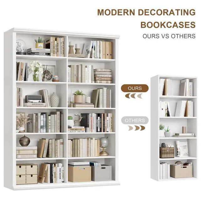 Alt view image 4 of 6 - 71.8" L *47.2W Wooden Bookcase and Bookshelf Extra Large Bookshelf with Double Storage, Elegant Design for Living Room, Office, and Apartment