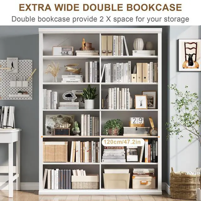 Alt view image 6 of 6 - 71.8" L *47.2W Wooden Bookcase and Bookshelf Extra Large Bookshelf with Double Storage, Elegant Design for Living Room, Office, and Apartment