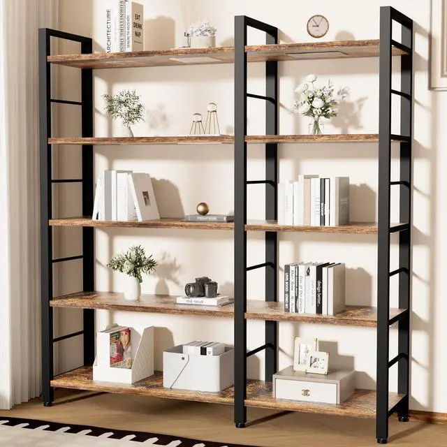 Alt view image 4 of 4 - 65" X 50" Straight Wide 5 Tier Bookshelf with LED Light, L Shaped Bookcase with Adjustable Feet, Corner Book Case with 10 Open Shelves, Shelf Unit Display Shelf for Living Room, Home Office