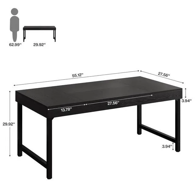 Alt view image 2 of 6 - 55" Industrial Executive Desk for Home Office, Rustic Simple Computer Laptop Desk with Strong Metal Legs, Study Writing Table Business Workstation, Small Conference Table Black