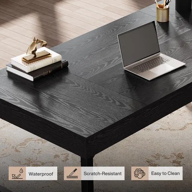 Alt view image 5 of 6 - 55" Industrial Executive Desk for Home Office, Rustic Simple Computer Laptop Desk with Strong Metal Legs, Study Writing Table Business Workstation, Small Conference Table Black
