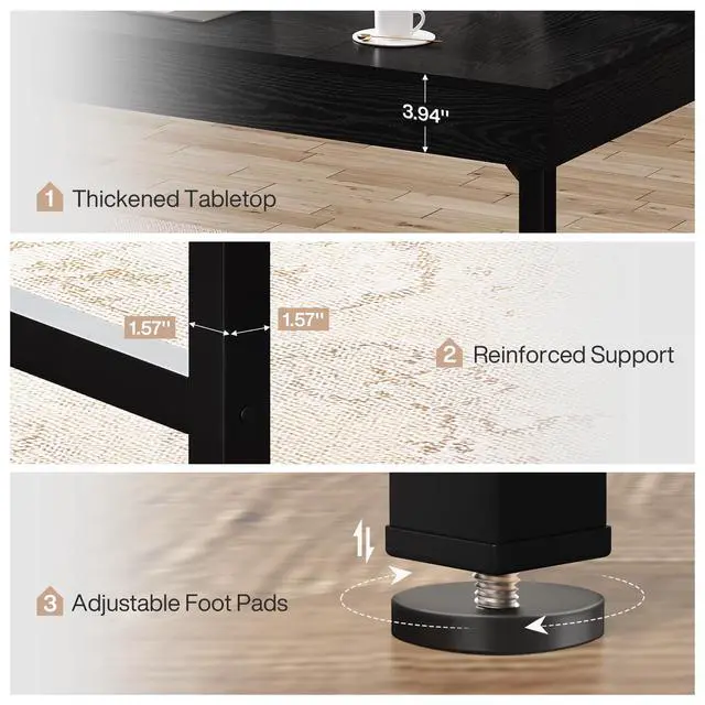 Alt view image 6 of 6 - 55" Industrial Executive Desk for Home Office, Rustic Simple Computer Laptop Desk with Strong Metal Legs, Study Writing Table Business Workstation, Small Conference Table Black