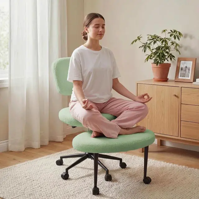 Main image of Ergonomic Cross Legged Office Chair with Wheels, ADHD Chair for Adults, Meditation Chair, Yoga Office Chair (Green)