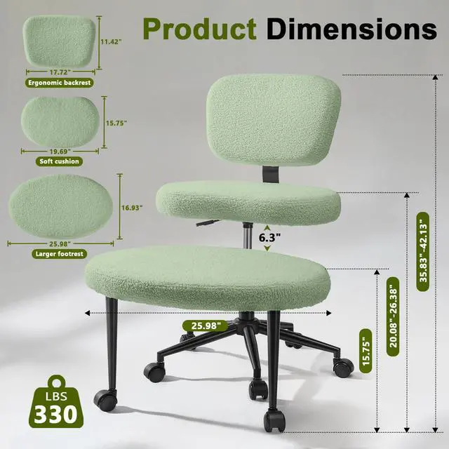 Alt view image 2 of 6 - Ergonomic Cross Legged Office Chair with Wheels, ADHD Chair for Adults, Meditation Chair, Yoga Office Chair (Green)