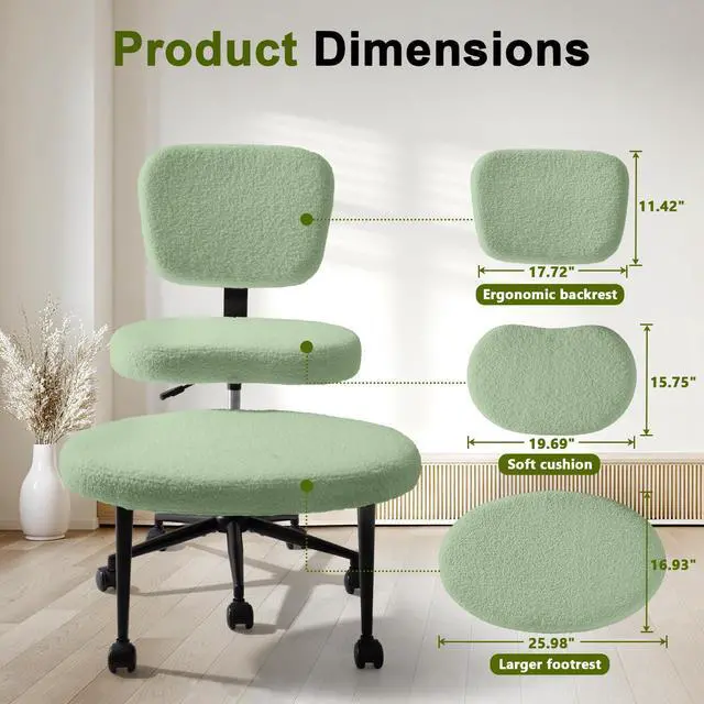 Alt view image 3 of 6 - Ergonomic Cross Legged Office Chair with Wheels, ADHD Chair for Adults, Meditation Chair, Yoga Office Chair (Green)