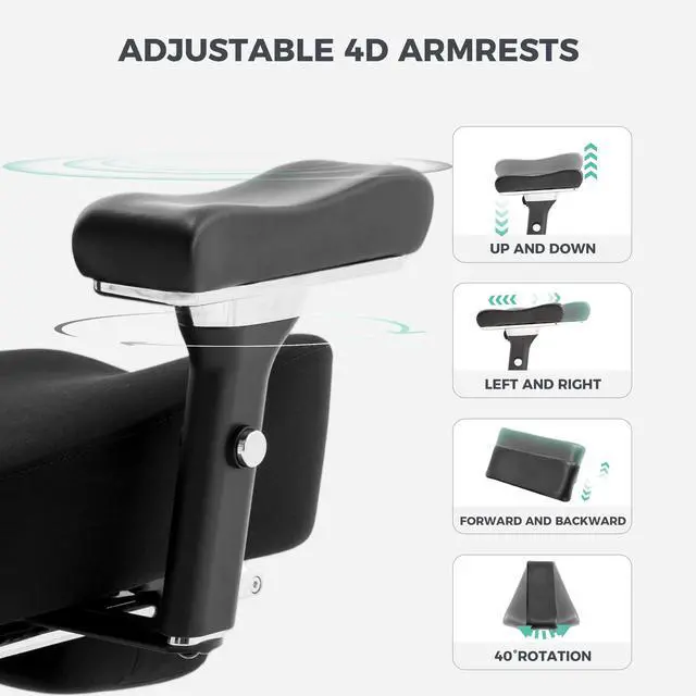 Alt view image 4 of 6 - 600lbs Big and Tall Office Chair,Oversized Ergonomic Breathable Mesh Desk Chair with W-Shape Thicken Seat Cushion,Computer Chair Upgraded 4D Armrest with Adjustable Lumbar Support&Headrest