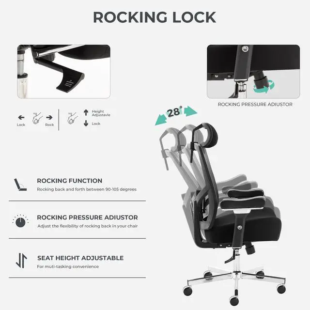 Alt view image 5 of 6 - 600lbs Big and Tall Office Chair,Oversized Ergonomic Breathable Mesh Desk Chair with W-Shape Thicken Seat Cushion,Computer Chair Upgraded 4D Armrest with Adjustable Lumbar Support&Headrest