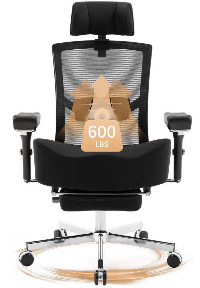 Main image of 600lbs Big and Tall Office Chair,Oversized Ergonomic Breathable Mesh Desk Chair with W-Shape Thicken Seat Cushion,Computer Chair with Adjustable 4D Armrest,Lumbar Support Footrest Headrest