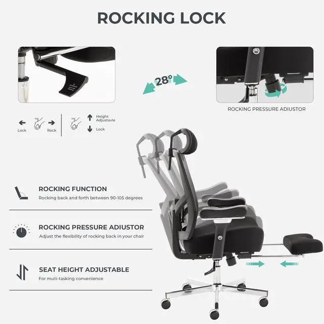 Alt view image 5 of 6 - 600lbs Big and Tall Office Chair,Oversized Ergonomic Breathable Mesh Desk Chair with W-Shape Thicken Seat Cushion,Computer Chair with Adjustable 4D Armrest,Lumbar Support Footrest Headrest