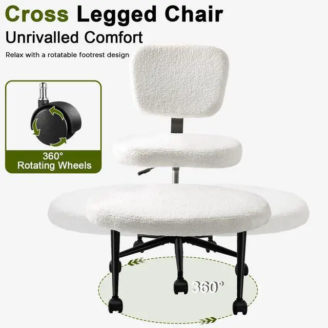 Alt view image 3 of 6 - Ergonomic Cross Legged Office Chair, ADHD Chair for Adults, Height Adjustable Meditation Chair with Wheels, Teddy Fabric Yoga Kneeling Chairs with Comfortable Back Support (White)