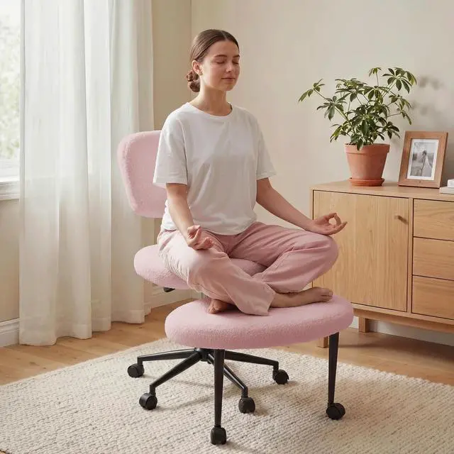 Main image of Ergonomic Cross Legged Office Chair with Wheels, ADHD Chair for Adults, Meditation Chair, Yoga Office Chair (Pink)