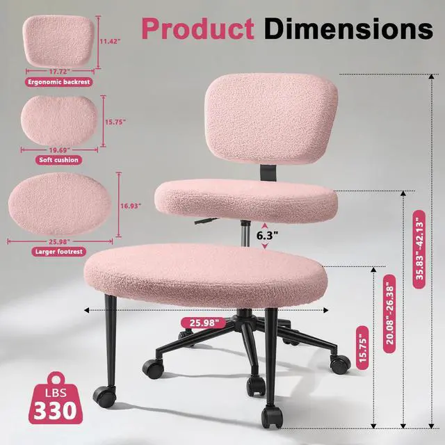 Alt view image 2 of 6 - Ergonomic Cross Legged Office Chair with Wheels, ADHD Chair for Adults, Meditation Chair, Yoga Office Chair (Pink)