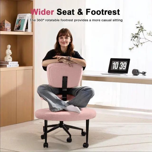Alt view image 6 of 6 - Ergonomic Cross Legged Office Chair with Wheels, ADHD Chair for Adults, Meditation Chair, Yoga Office Chair (Pink)