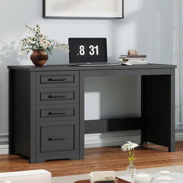 Main image of Farmhouse 49 Executive Desk with File Drawer, 4 Drawers Reversible Computer Desk with Storage, Rustic Home Writing Workstation for Home Office.Black