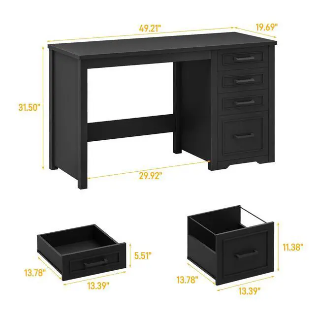 Alt view image 2 of 6 - Farmhouse 49 Executive Desk with File Drawer, 4 Drawers Reversible Computer Desk with Storage, Rustic Home Writing Workstation for Home Office.Black