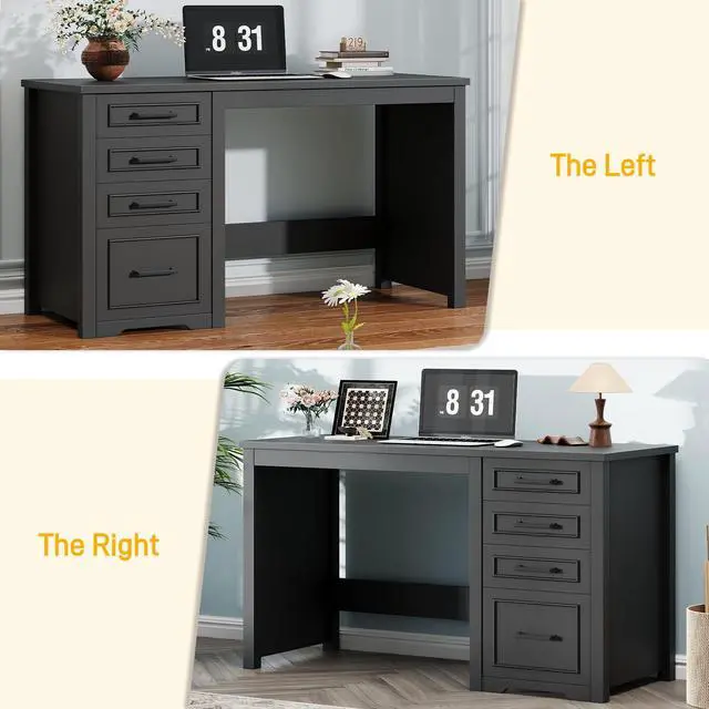 Alt view image 4 of 6 - Farmhouse 49 Executive Desk with File Drawer, 4 Drawers Reversible Computer Desk with Storage, Rustic Home Writing Workstation for Home Office.Black