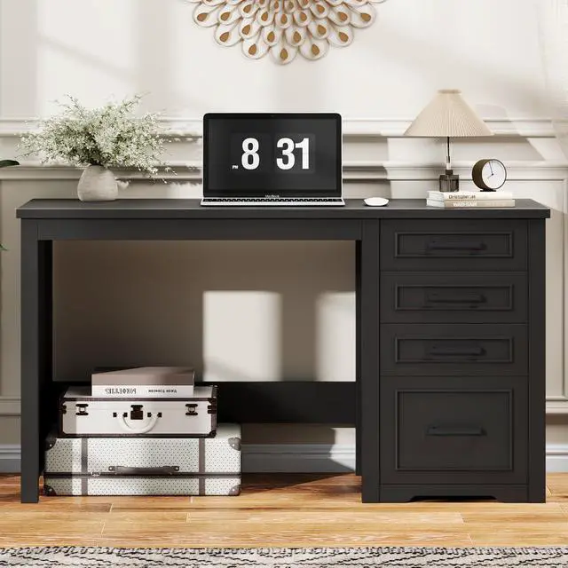 Alt view image 6 of 6 - Farmhouse 49 Executive Desk with File Drawer, 4 Drawers Reversible Computer Desk with Storage, Rustic Home Writing Workstation for Home Office.Black