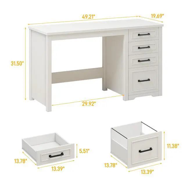 Alt view image 2 of 6 - Farmhouse 49 Executive Desk with File Drawer, 4 Drawers Reversible Computer Desk with Storage, Rustic Home Writing Workstation for Home Office, Cream White