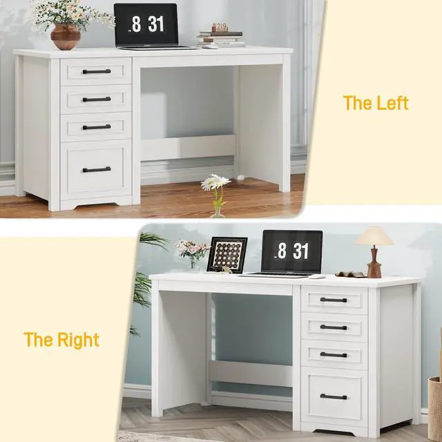 Alt view image 3 of 6 - Farmhouse 49 Executive Desk with File Drawer, 4 Drawers Reversible Computer Desk with Storage, Rustic Home Writing Workstation for Home Office, Cream White