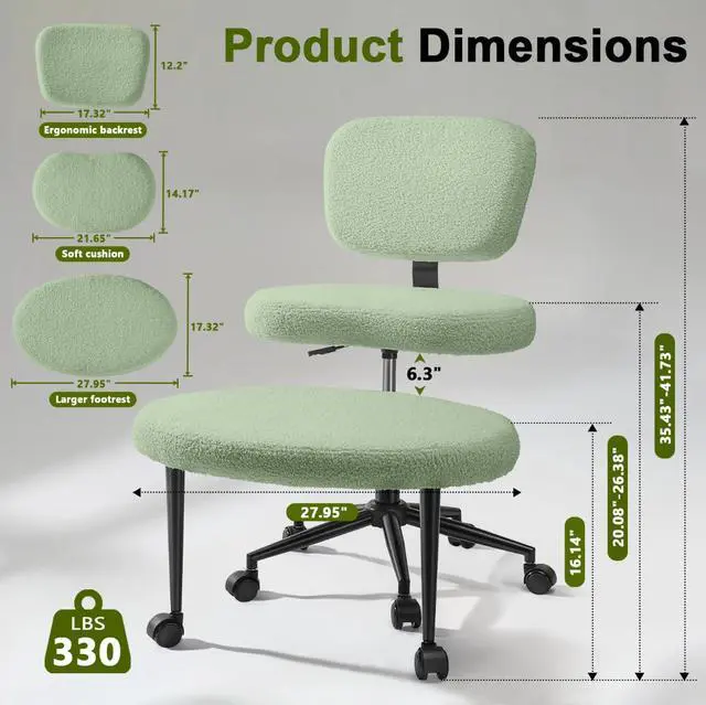 Alt view image 2 of 6 - Ergonomic Cross Legged Office Chair, ADHD Chair for Adults, Height Adjustable Meditation Chair with Wheels, Teddy Fabric Yoga Kneeling Chairs with Comfortable Back Support (Green)