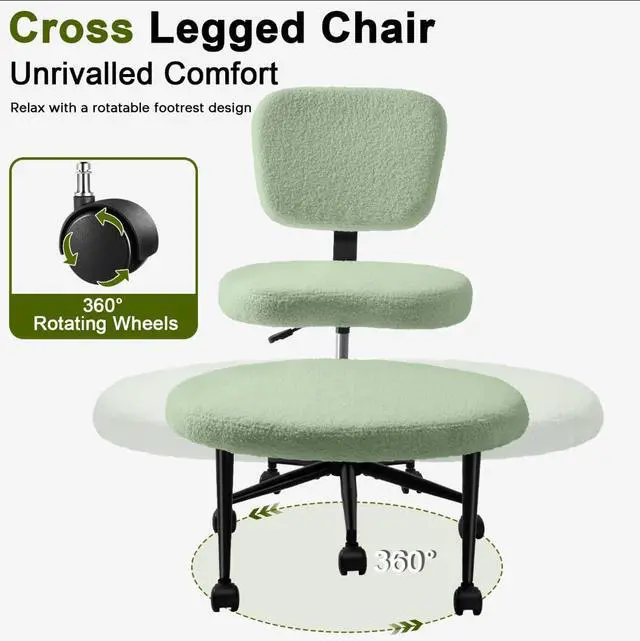 Alt view image 3 of 6 - Ergonomic Cross Legged Office Chair, ADHD Chair for Adults, Height Adjustable Meditation Chair with Wheels, Teddy Fabric Yoga Kneeling Chairs with Comfortable Back Support (Green)