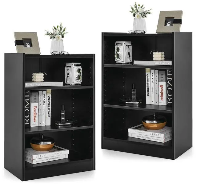 Main image of 3 Tier Bookcase, Floor Standing Open Bookshelf with 18-Position Adjustable Shelves, Anti-toppling Device, Modern Multipurpose Display Storage Organizer for Living Room Study (2, Black)