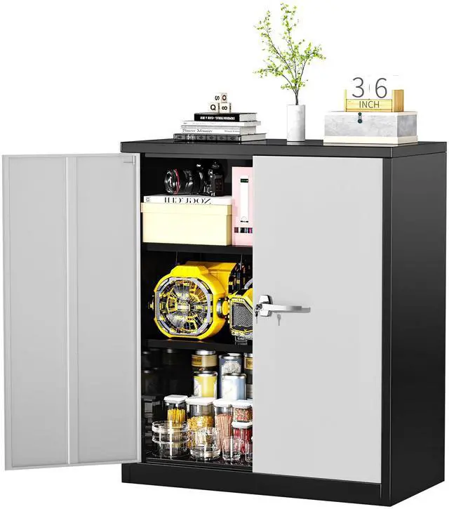 Main image of Metal Cabinet, 36" Locking Storage File Cabinet with Doors and Shelves for Office,Home,Gym,School,Kitchen(Black Grey)