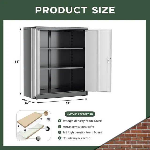 Alt view image 3 of 6 - Metal Cabinet, 36" Locking Storage File Cabinet with Doors and Shelves for Office,Home,Gym,School,Kitchen(Black Grey)